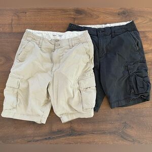2 Pack Bundle Old Navy Men's 34 Lived-In straight Cargo Shorts - Black and Tan